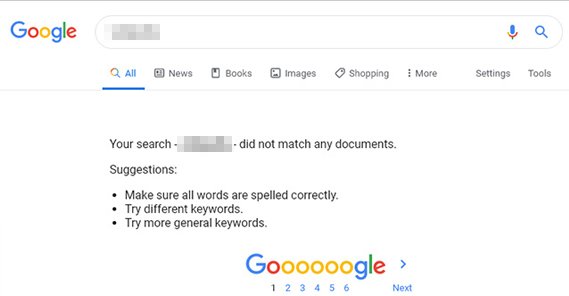 ingen resultater på Google