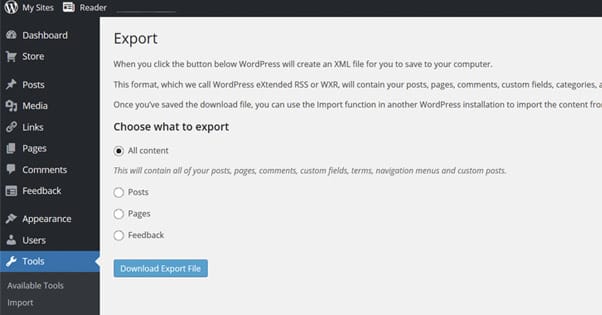 Wordpress Export