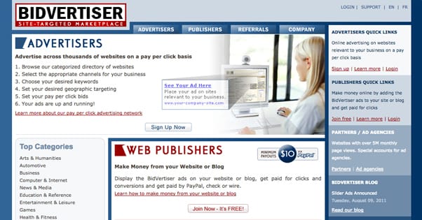 Bidvertiser Homepage