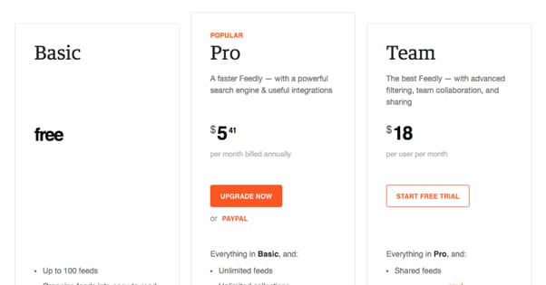 Three Pricing Plans Feedly