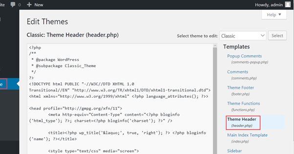 Edit Header PHP File