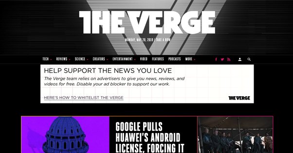The Verge Homepage